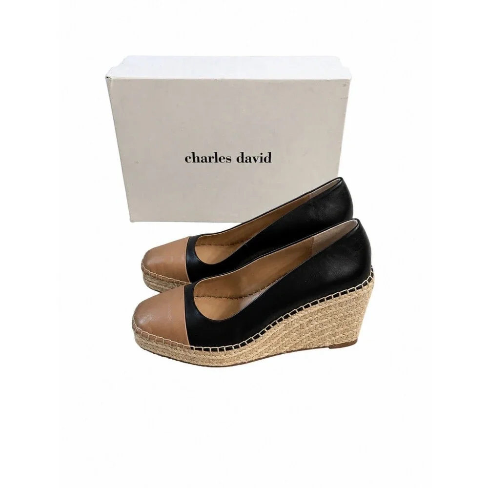 Charles David Glider Cap Toe Espadrille Leather Wedge Women’s Size 9M NIB